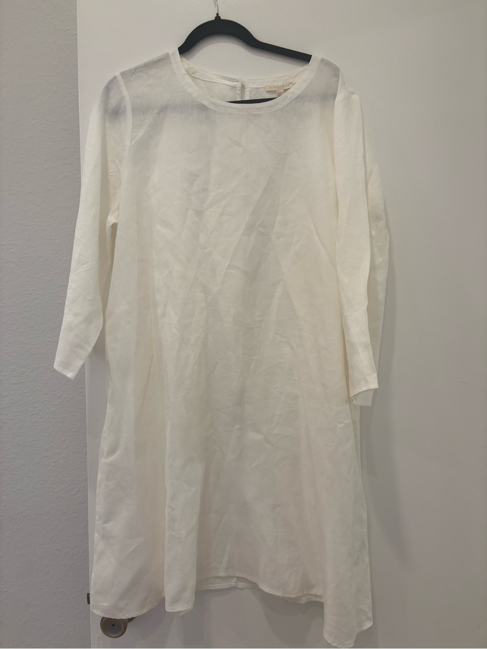 NWOT Eileen Fischer 100% Organic Linen 3/4 sleeve shift midi loose Pocket Dress